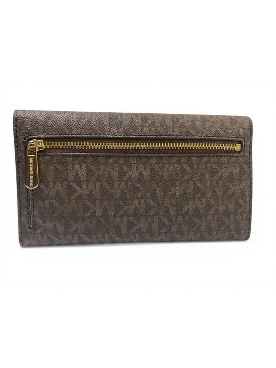 Michael Kors Travel Wallet Brown MK Signature PVC Zip Snap Clutch - Picture 2 of 11